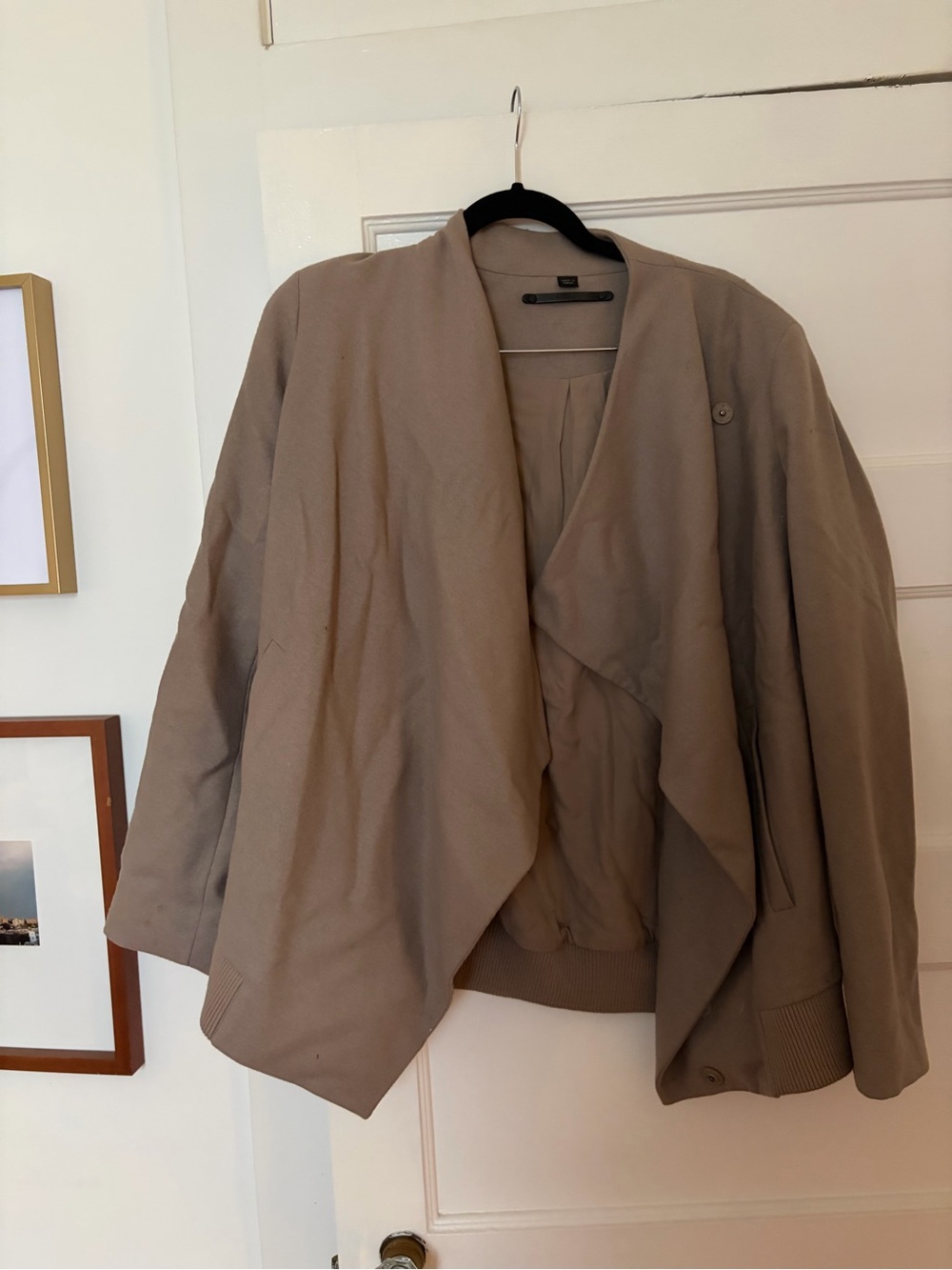 AllSaints Draped Open-Front Bomber Jacket in Taupe